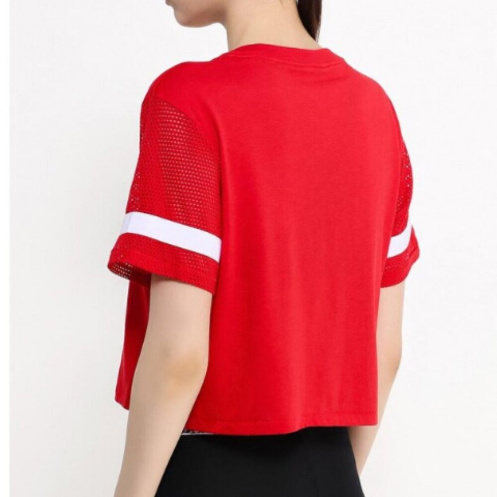 Nike Prep Mesh Cropped Tee, Red/White - Picture 2 of 11